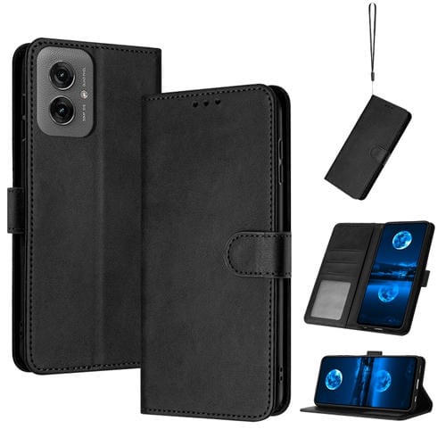 Funda de Piel Sintética con Tapa para Motorola Moto G55 (Negra)