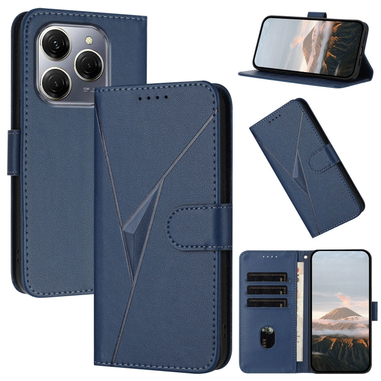 Funda Cuero Tecno Spark 20 Pro Cierre Hebilla Diseño Triangular (Azul Real)