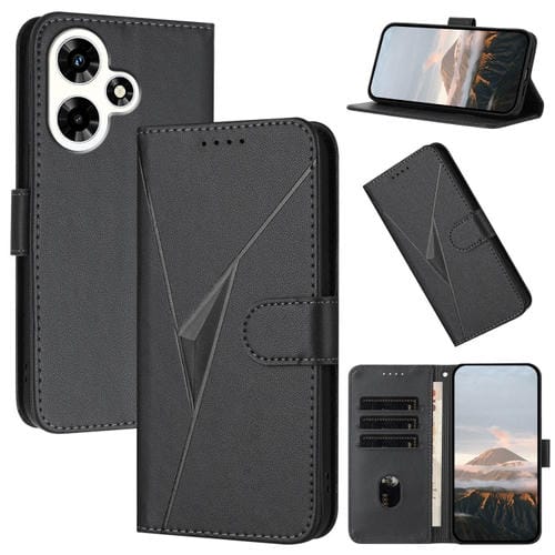 Funda de Cuero para Infinix Hot 30 con Cierre de Hebilla y Diseño Triangular (Negra)