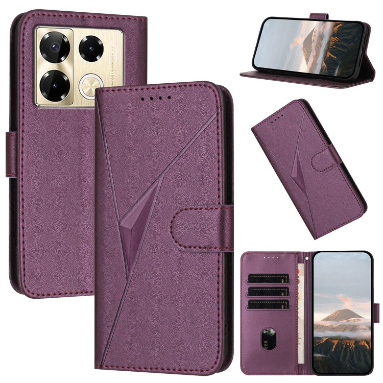 Funda de Cuero con Cierre de Hebilla y Patrón Triangular para Infinix Note 40 Pro 4G/5G (Morado Oscuro)