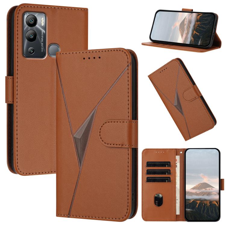 Funda de Cuero con Cierre de Hebilla y Diseño Triangular para Infinix Hot 12I (Marrón)