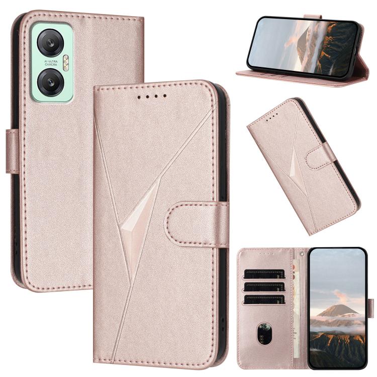 Funda de Cuero con Cierre de Hebilla y Diseño Triangular para Infinix Hot 20 5G (Oro Rosa)