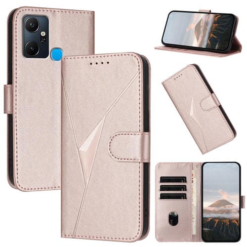 Funda de Cuero con Hebilla y Diseño Triangular para Infinix Smart 6 Plus (Oro Rosa)