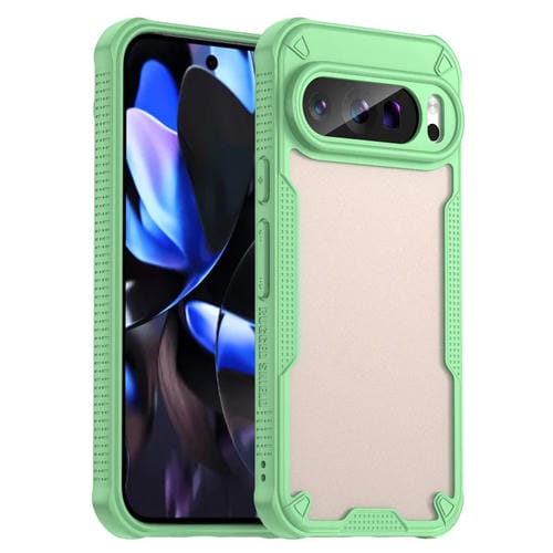 Funda híbrida TPU y PC con protección glaseada para Google Pixel 9 Pro (Verde)