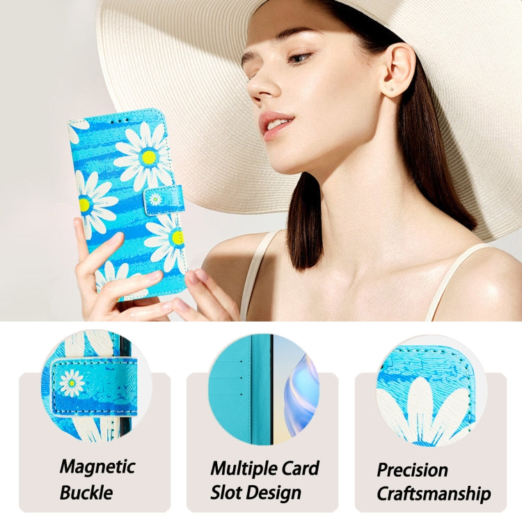 Funda de Cuero para iPhone 16E Diseño Dibujo Artístico (Margarita Azul)