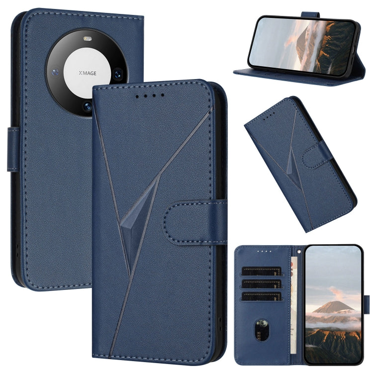 Funda de Cuero con Cierre de Hebilla y Diseño Triangular para Huawei Mate 60 (Azul Real)