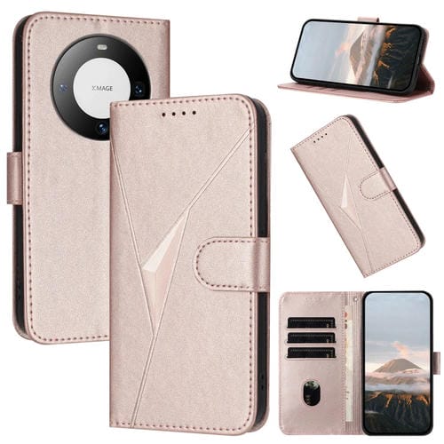 Funda de Cuero con Cierre de Hebilla y Diseño Triangular para Huawei Mate 60 Pro (Oro Rosa)