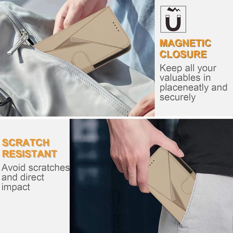Funda de Cuero para Huawei P50 con Cierre de Hebilla y Diseño Triangular (Dorada)