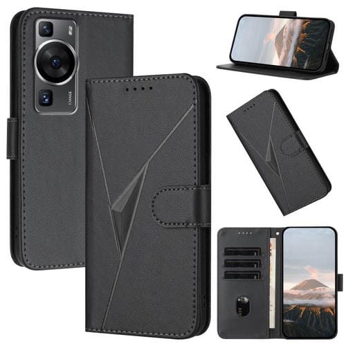 Funda de Cuero con Cierre de Hebilla y Diseño Triangular para Huawei P60/P60 Pro (Negra)