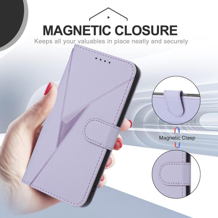 Funda de Cuero con Cierre de Hebilla y Diseño Triangular para Huawei Enjoy 20E (Morado Claro)