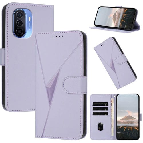 Funda de Cuero Huawei Enjoy 50 Nova Y70 con Cierre de Hebilla y Diseño Triangular (Morado Claro)