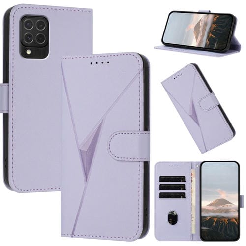 Funda de Cuero para Samsung Galaxy M62/F62 con Cierre de Hebilla y Diseño Triangular (Morado Claro)