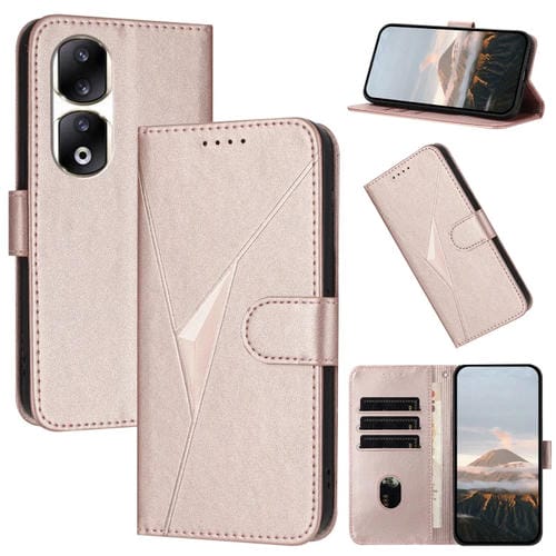 Funda de Cuero con Hebilla y Diseño de Triángulos para Honor 90 Pro (Oro Rosa)