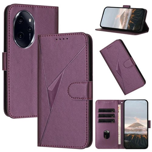 Funda de Cuero con Cierre de Hebilla y Diseño Triangular para Honor 100 Pro (Morado Oscuro)