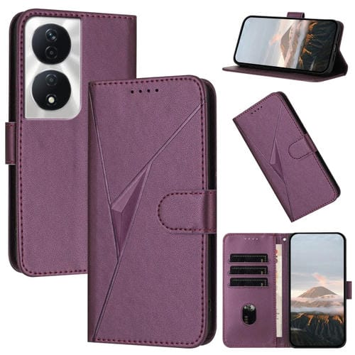 Funda de Cuero con Cierre de Hebilla para Honor X7B 5G (Morado Oscuro) Diseño Triángulos