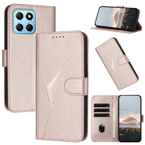 Funda de Cuero para Honor X8 5G con Cierre de Hebilla y Diseño Triangular (Oro Rosa)
