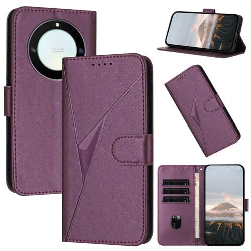 Funda de Cuero con Hebilla y Diseño Triangular para Honor X9A Magic5 Lite X40 (Morado Oscuro)
