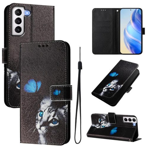 Funda para Teléfono Samsung Galaxy S21+ 5G Cuero Patrón Dibujo Artístico (Gato Mariposa)
