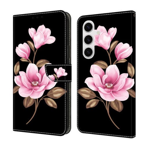 Funda de Cuero Samsung Galaxy A16 5G Pintada a Mano Flores Negras