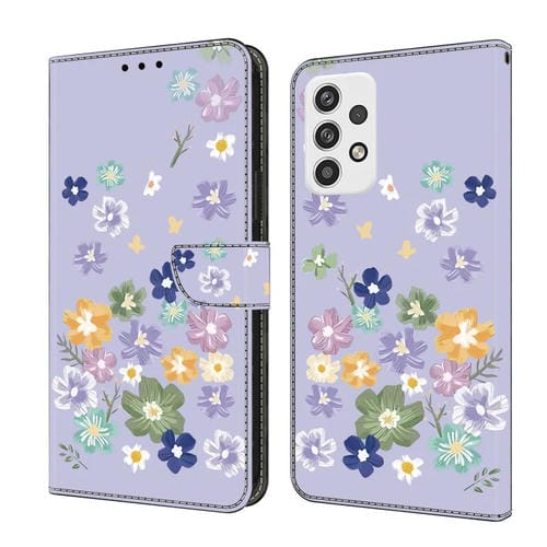 Funda de Cuero Samsung Galaxy A32 5G Pintada a Mano Protección Floral (Morado)