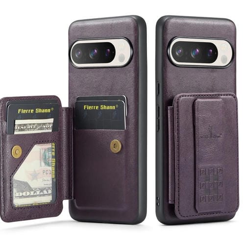 Funda para Teléfono Fierre Shann con Tarjetero Cuero de Vaca con Cera para Google Pixel 9/9 Pro (Morado)