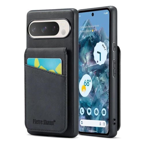 Funda Trasera PU con Tarjetero Fierre Shann Crazy Horse para Google Pixel 9 Pro XL (Negra)