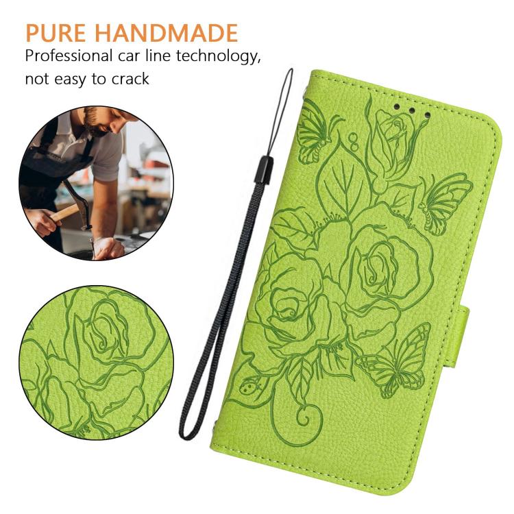 Funda de cuero antirrobo RFID con relieve rosa para Samsung Galaxy A07 4G (verde)
