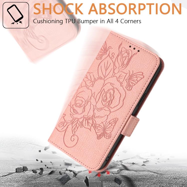 Funda de cuero antirrobo RFID con relieve rosa para Samsung Galaxy A17 4G (rosa)