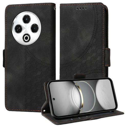 Funda de Cuero para Tecno Spark 30 4G con Diseño de Rombos y Estrellas en Relieve (Negra)