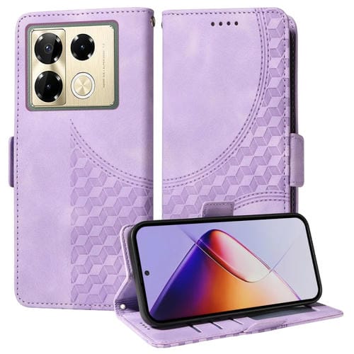 Funda de Cuero para Infinix Note 40 Pro 4G/5G y Note 40 Pro+ con Diseño de Rombos y Estrellas (Morado)