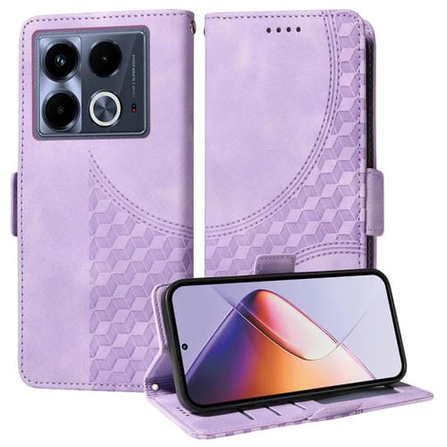 Funda de Cuero con Rombos en Relieve y Estrellas para Infinix Note 40 4G (Morado)