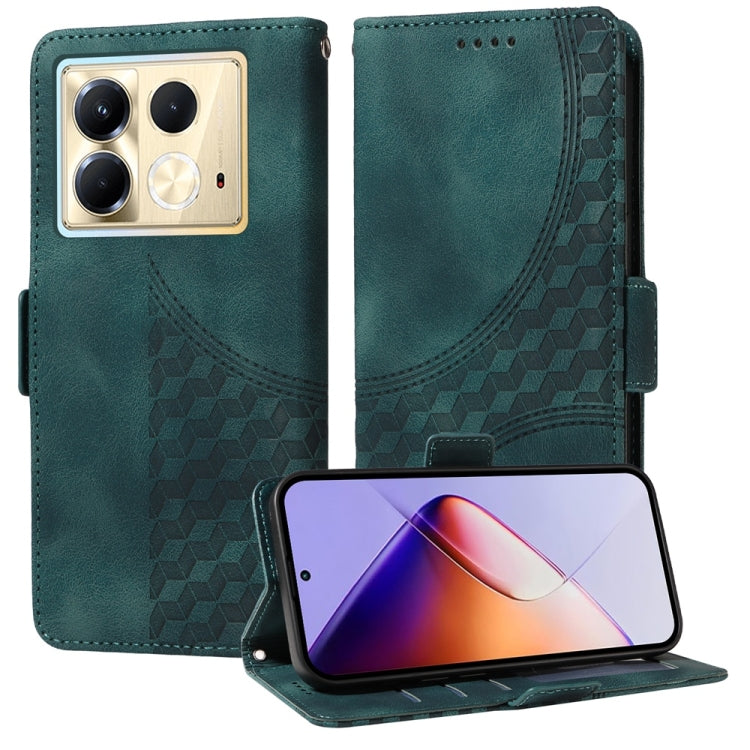 Funda de Cuero para Infinix Note 40 5G con Diseño de Rombos y Estrellas (Verde)