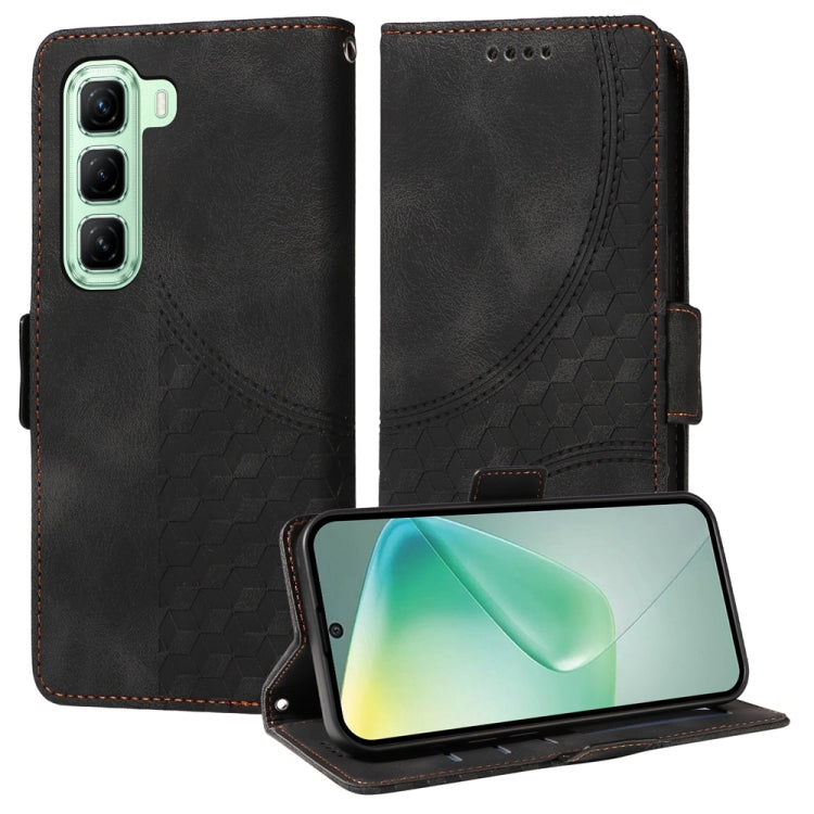 Funda de Cuero para Infinix Hot 50 5G con Diseño de Rombos y Estrellas en Relieve (Negra)