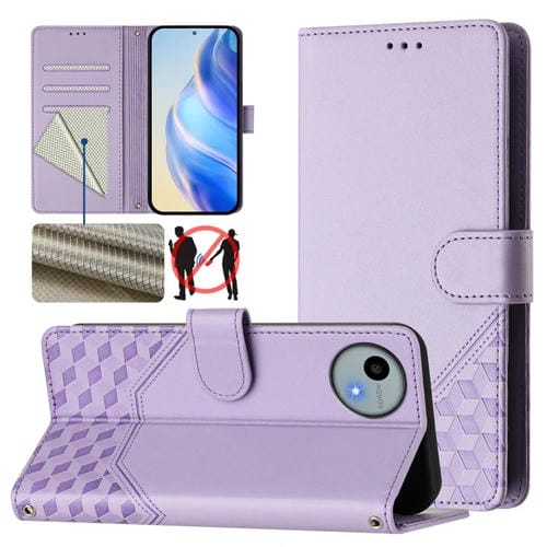 Funda de Cuero Rfid con Relieve en Panal para Sharp Aquos Wish 4 (Morado Claro)
