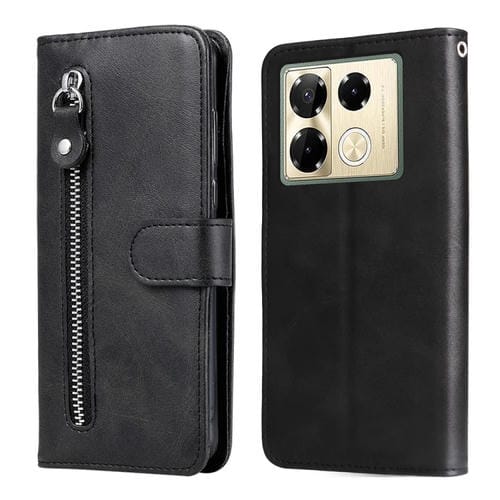 Funda de Cuero Textura de Becerro con Cremallera para Infinix Note 40 Pro 4G/5G y Pro+ (Negro)