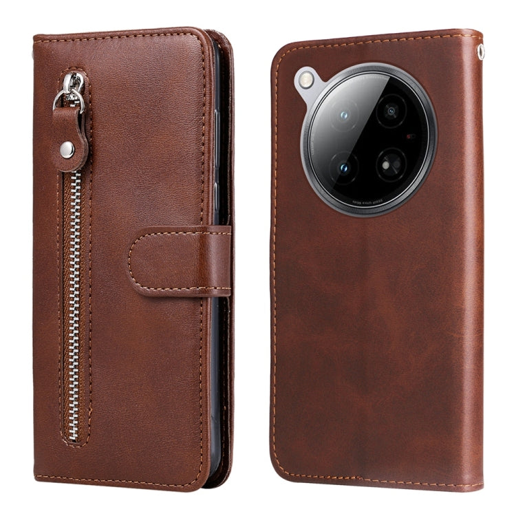 Funda de Piel Textura Becerro con Cremallera para Teléfono Infinix Zero 40 4G/5G (Marrón)