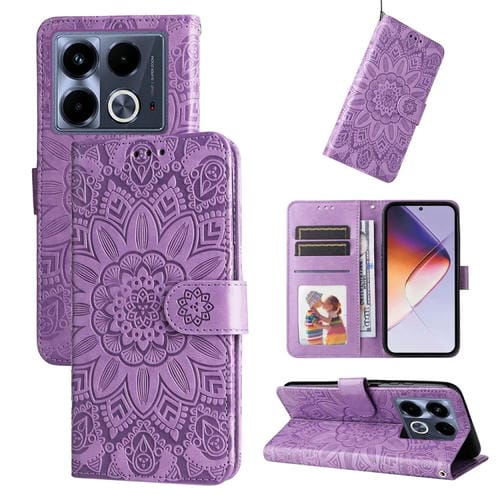 Funda de Piel con Estampado de Girasoles en Relieve para Infinix Note 40 4G (Morado)