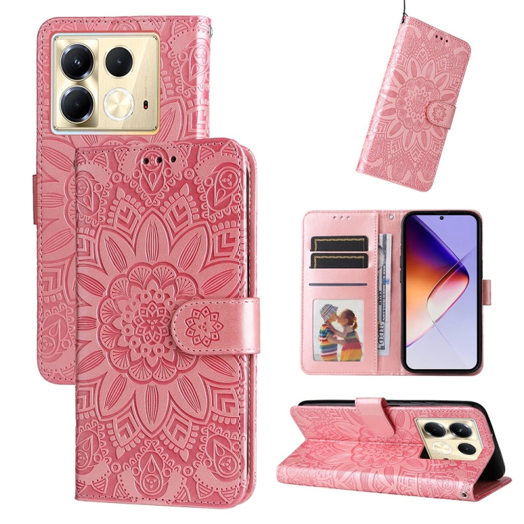 Funda de Piel con Estampado de Girasoles en Relieve para Infinix Note 40 5G (Rosa)