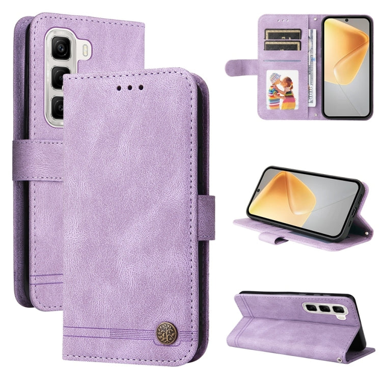 Funda de Cuero con Botones de Metal y Árbol de la Vida para Infinix Hot 50 4G (Morado)