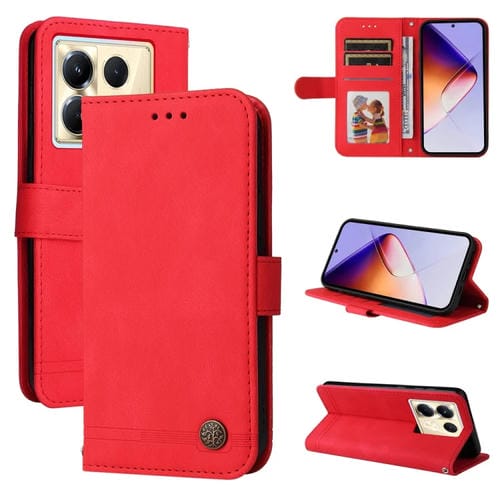 Funda de Cuero con Botones de Metal y Diseño Árbol de la Vida para Infinix Note 40 5G (Rojo)