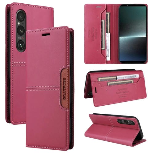 Funda de Cuero Antirrobo Rfid Gqutrobe G01 para Sony Xperia 1 V (Rojo)