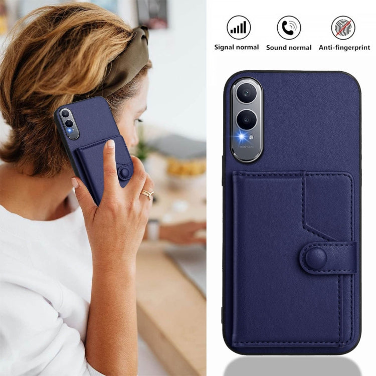 Funda para Teléfono Antirrobo con Botón y Tarjetero para OnePlus Nord CE4 Lite 5G (Azul)
