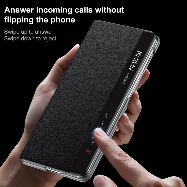 Funda de Cuero con Soporte Magnético Magsafe y Ventana Smart View para Huawei Mate X5/X3 (Negro)