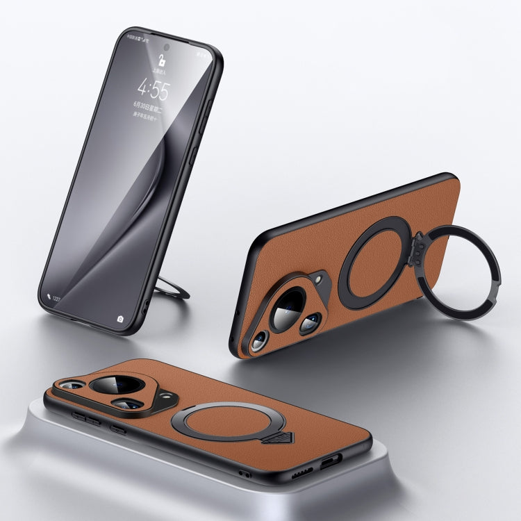 Funda para Teléfono Huawei Pura 70 Ultra con Soporte Magnético Magsafe de Cuero (Marrón)