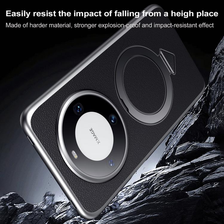 Funda para Teléfono Huawei Mate 60 Pro con Soporte Magnético Magsafe de Cuero Sulada (Negro)