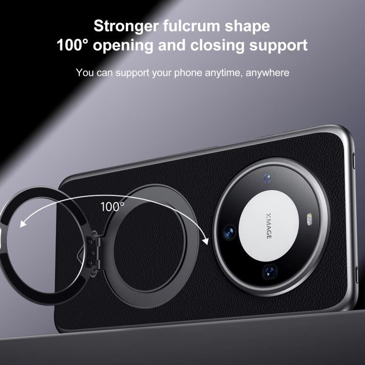 Funda para Teléfono Huawei Pura 70 Ultra con Soporte Magnético Magsafe de Cuero (Negro)
