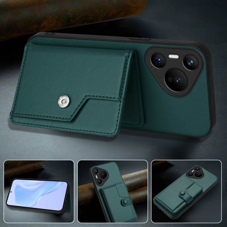 Funda para Teléfono Antirrobo con RFID y Tarjetero 70 Botones para Huawei Pura (Verde)