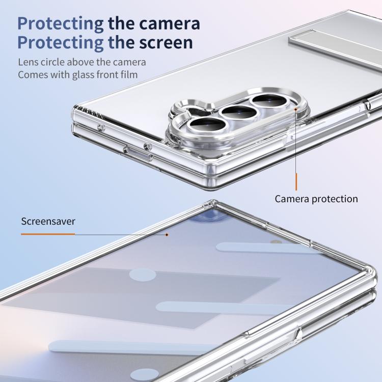 Funda híbrida de TPU y PC con soporte para Samsung Galaxy Z Fold7 5G (plateada)