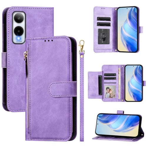 Funda de Cuero para Cricket Icon 6 con Cremallera y Ranuras para Tarjetas (Morado)