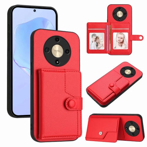 Funda Antirrobo para Honor X9B y Magic6 Lite 5G con Botón y Tarjetero Rfid (Roja)